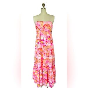 Arianna Strapless Dress - Pink Scenic Print